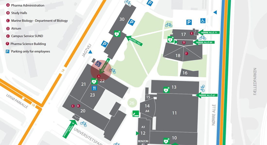 Overview map of the Department of Drug Design and Pharmacology - University of Copenhagen